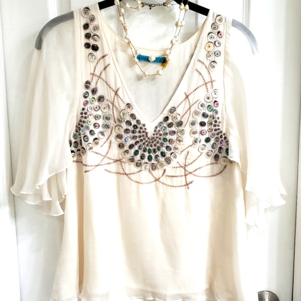 Alice + Olivia Mother of Pearl Silk Blouse